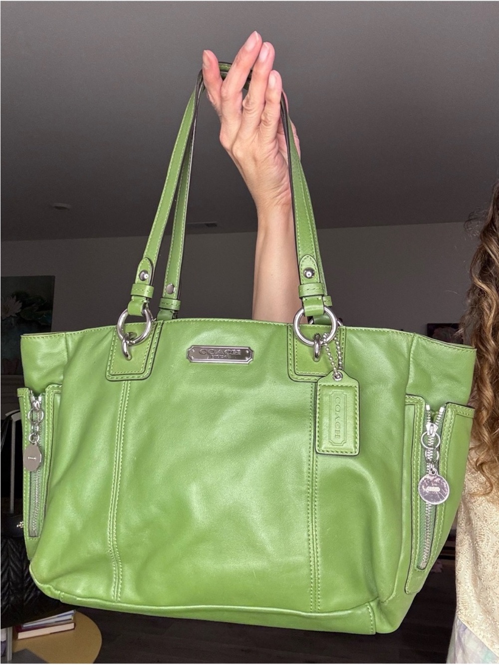 Coach Lime Green Leather Shoulder Tote